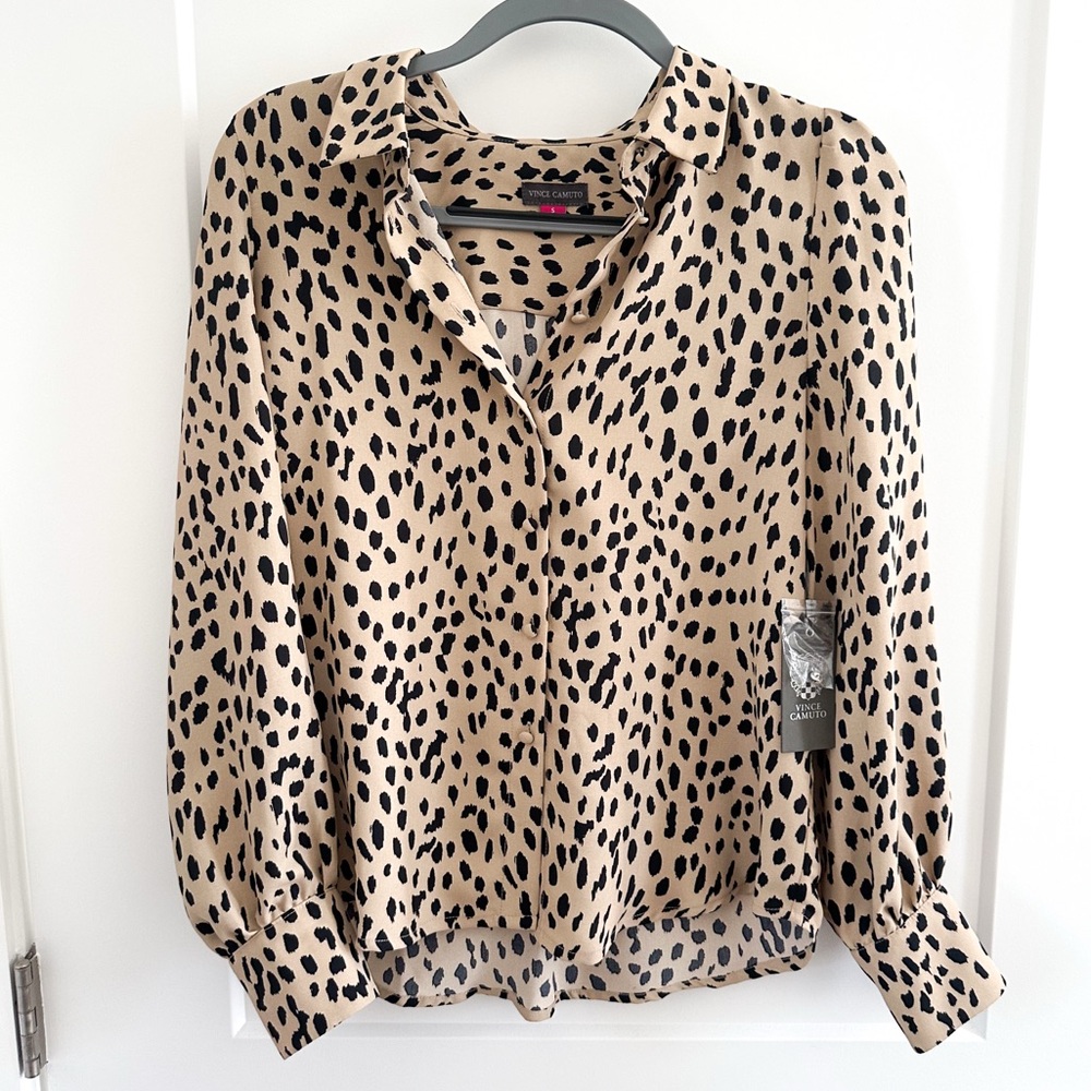 NWT Vince Camuto Tan and Black Animal Print Blouse